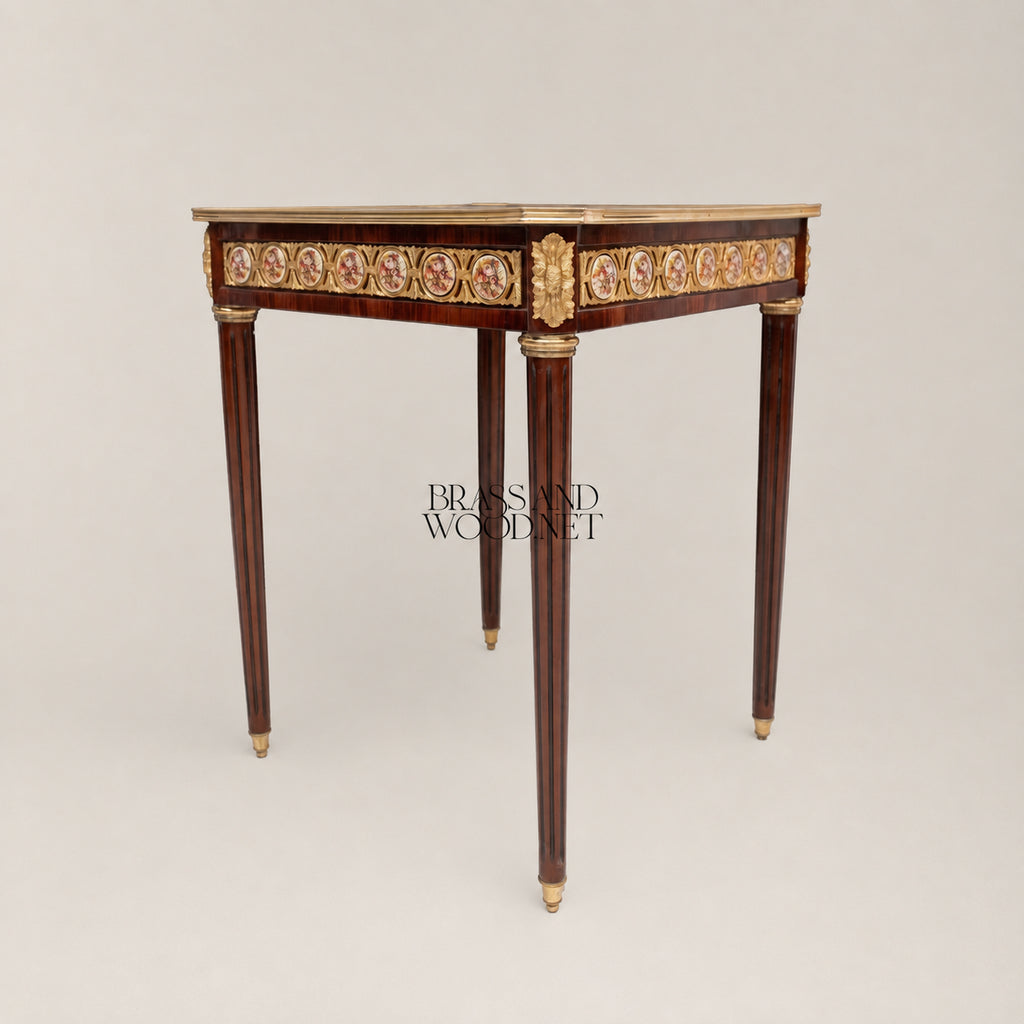 Louis XV Shell Inlay Coffee & Corner Table Set with Gold Leaf Carvings