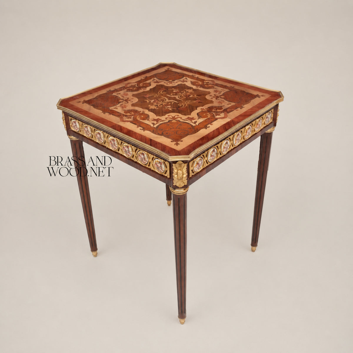 Louis XV Shell Inlay Coffee & Corner Table Set with Gold Leaf Carvings