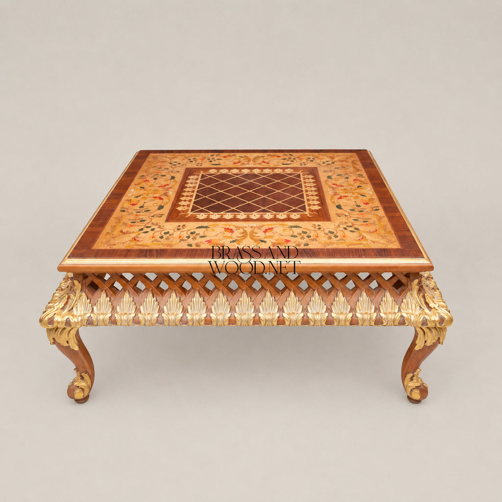 Louis XV Rococo Gold Leaf & Marquetry Table Set