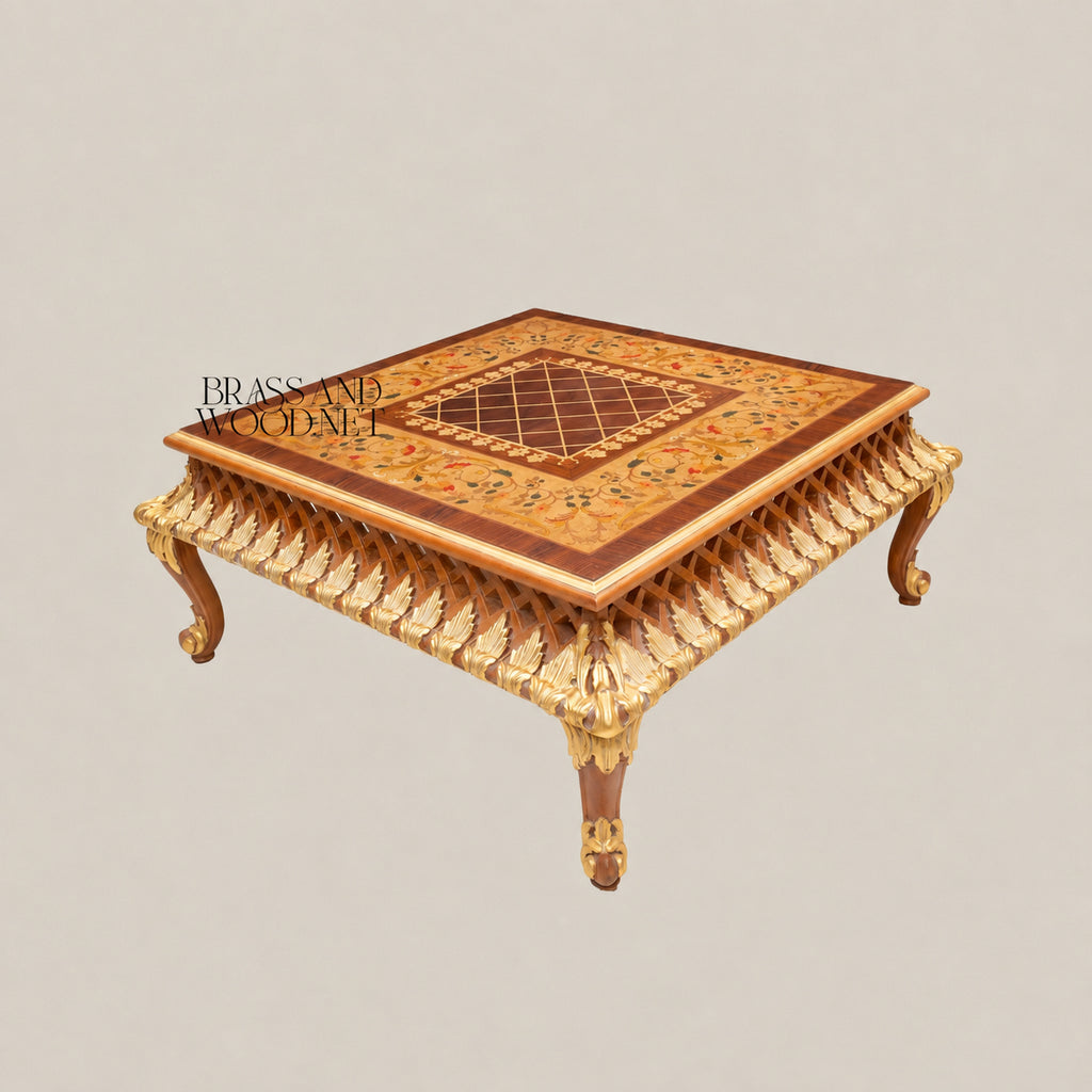 Louis XV Rococo Gold Leaf & Marquetry Table Set