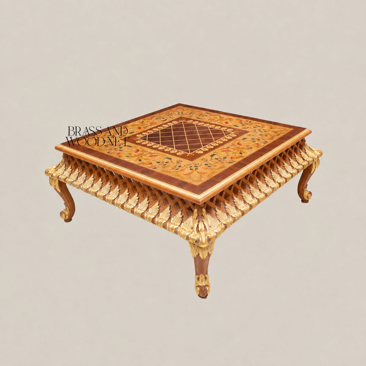 Louis XV Rococo Gold Leaf & Marquetry Table Set