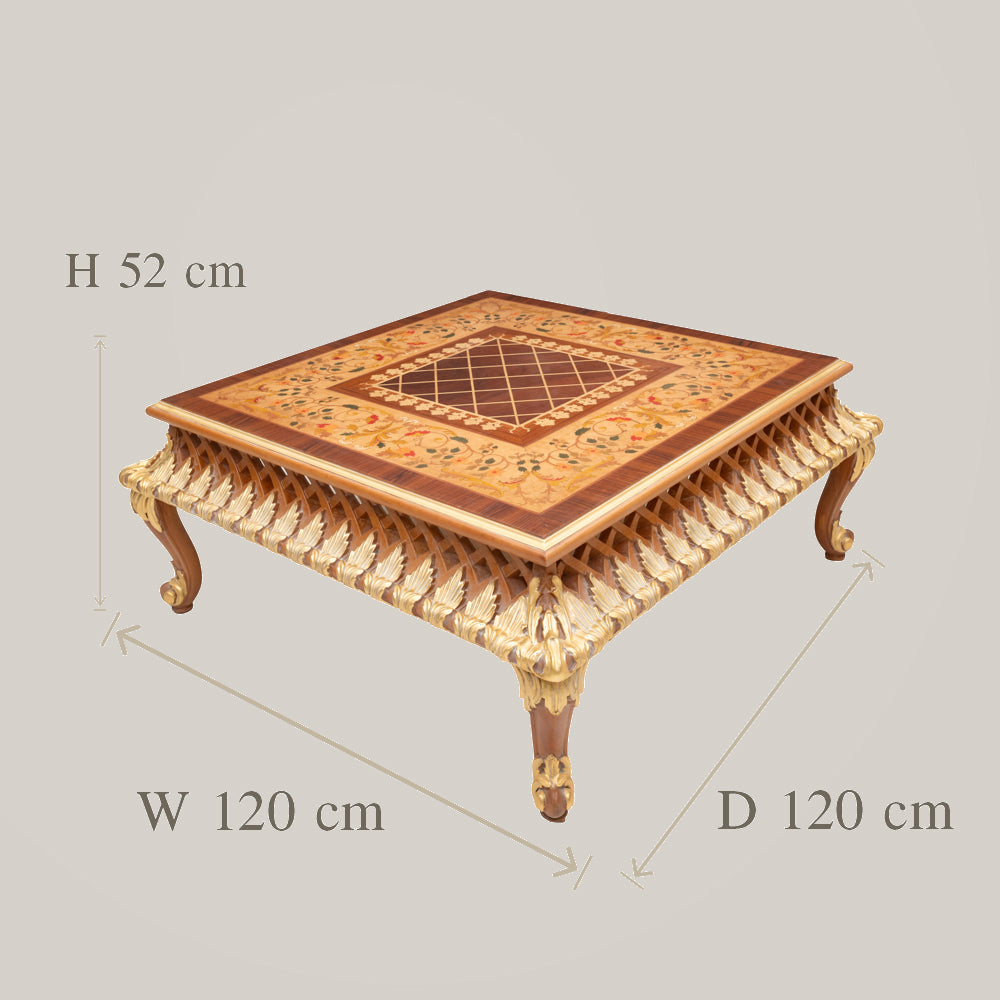 Louis XV Rococo Gold Leaf & Marquetry Table Set
