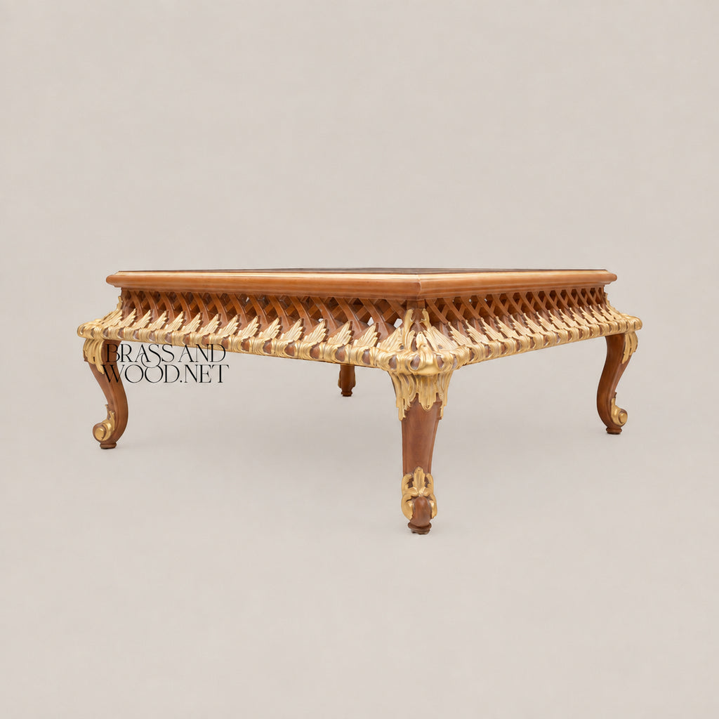 Louis XV Rococo Gold Leaf & Marquetry Table Set