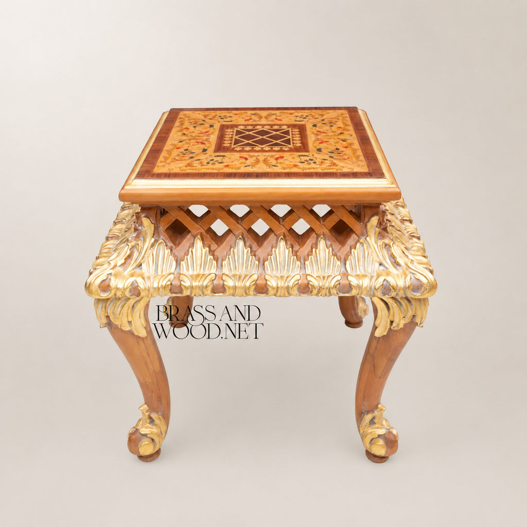 Louis XV Rococo Gold Leaf & Marquetry Table Set