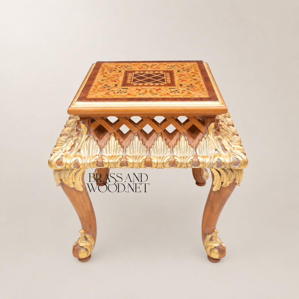 Louis XV Rococo Gold Leaf & Marquetry Table Set