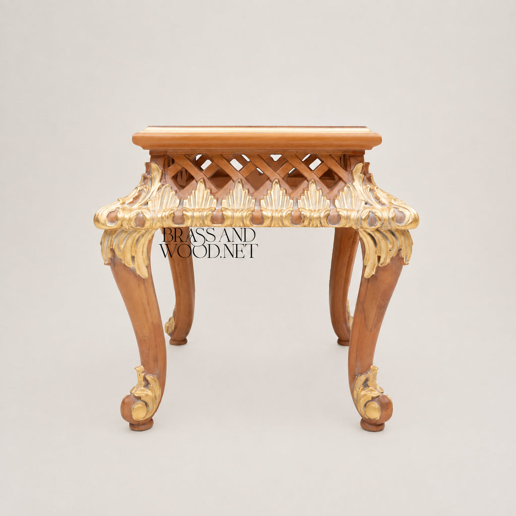 Louis XV Rococo Gold Leaf & Marquetry Table Set