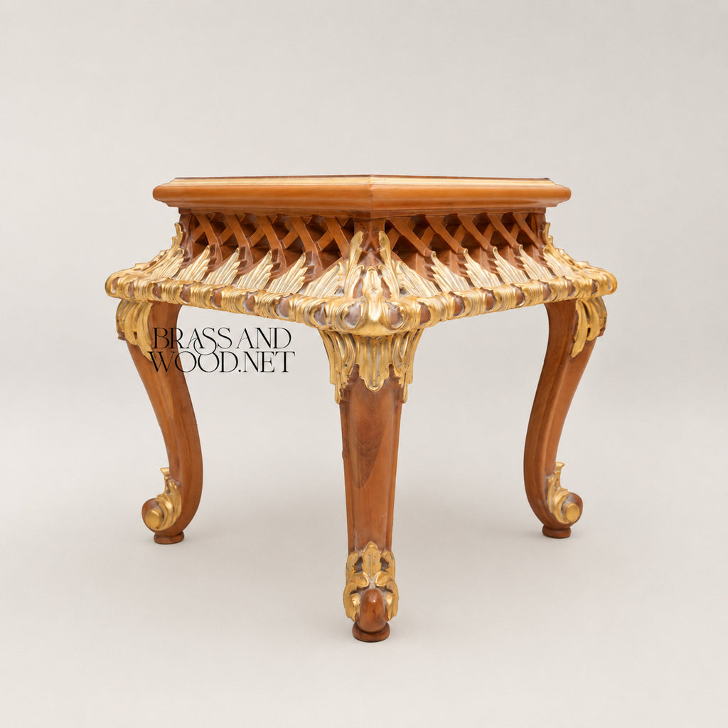 Louis XV Rococo Gold Leaf & Marquetry Table Set