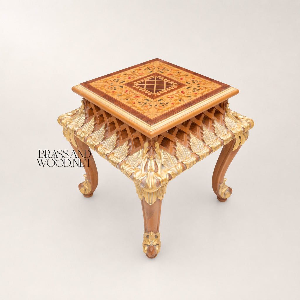 Louis XV Rococo Gold Leaf & Marquetry Table Set