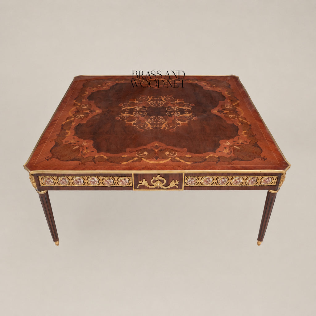 Louis XVI Sunburst Marquetry & Brass Gallery Table Set