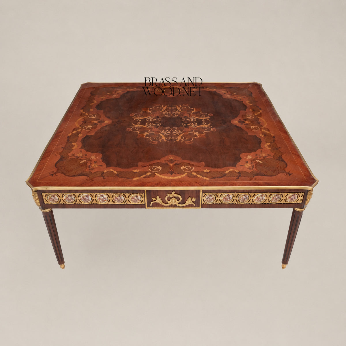Louis XVI Sunburst Marquetry & Brass Gallery Table Set