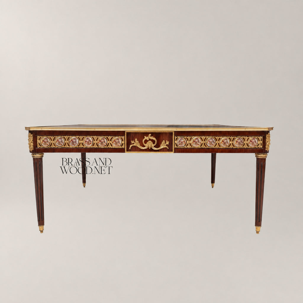 Louis XVI Sunburst Marquetry & Brass Gallery Table Set