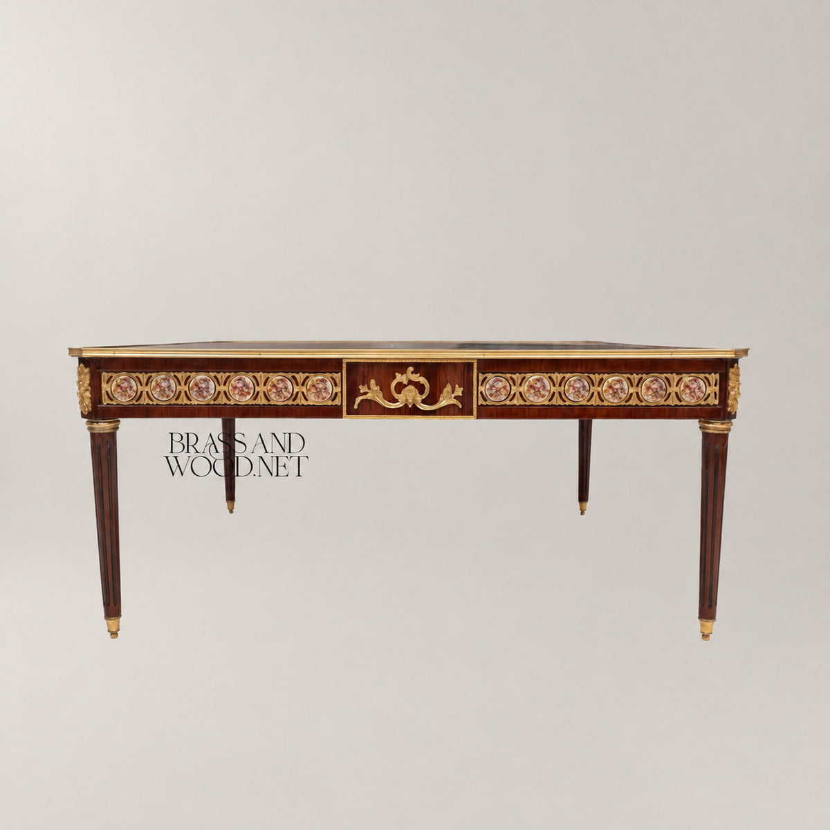 Louis XVI Sunburst Marquetry & Brass Gallery Table Set