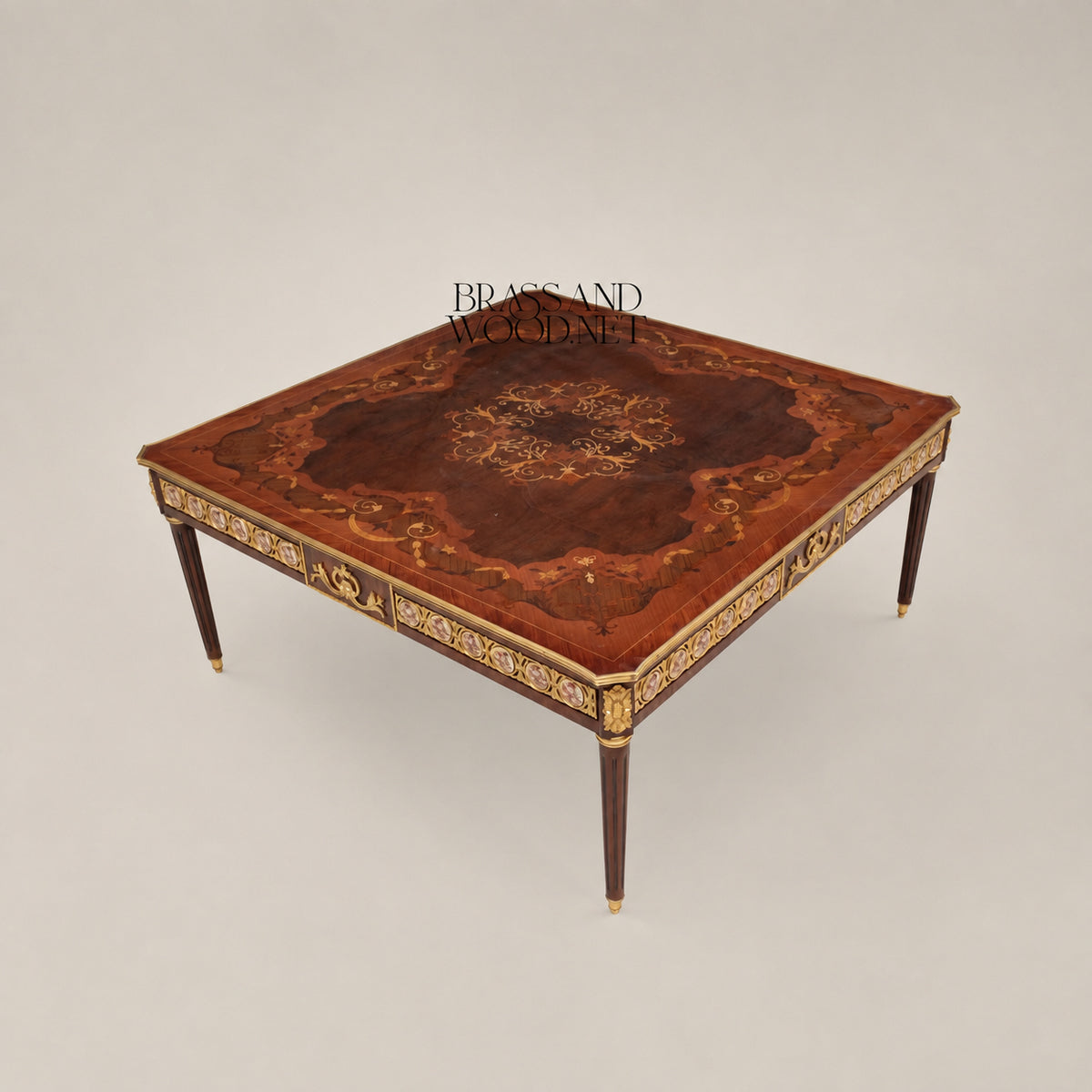 Louis XVI Sunburst Marquetry & Brass Gallery Table Set