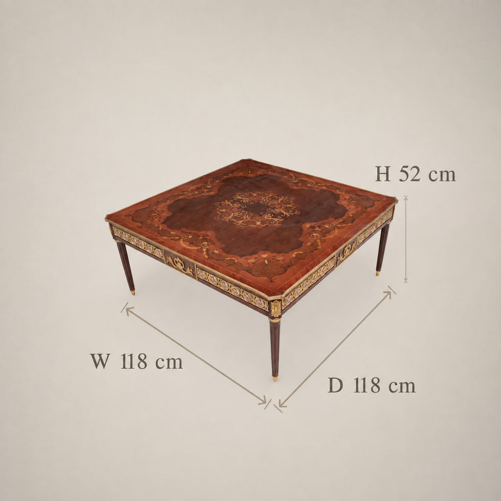Louis XVI Sunburst Marquetry & Brass Gallery Table Set
