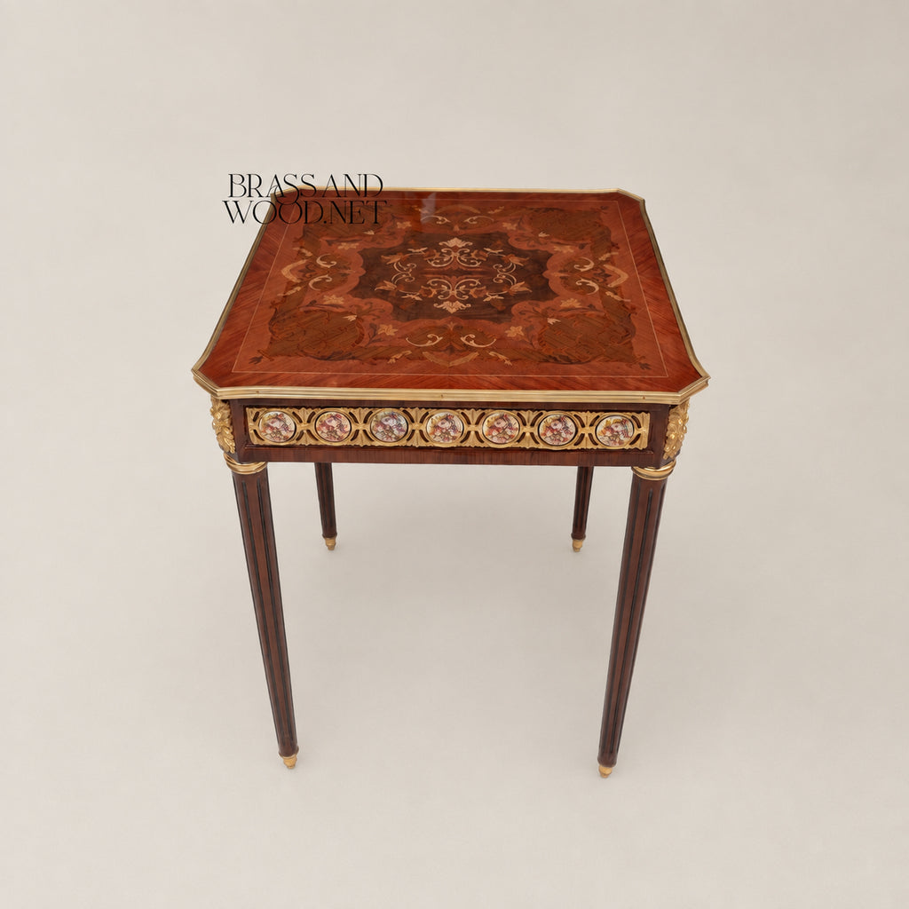 Louis XVI Sunburst Marquetry & Brass Gallery Table Set