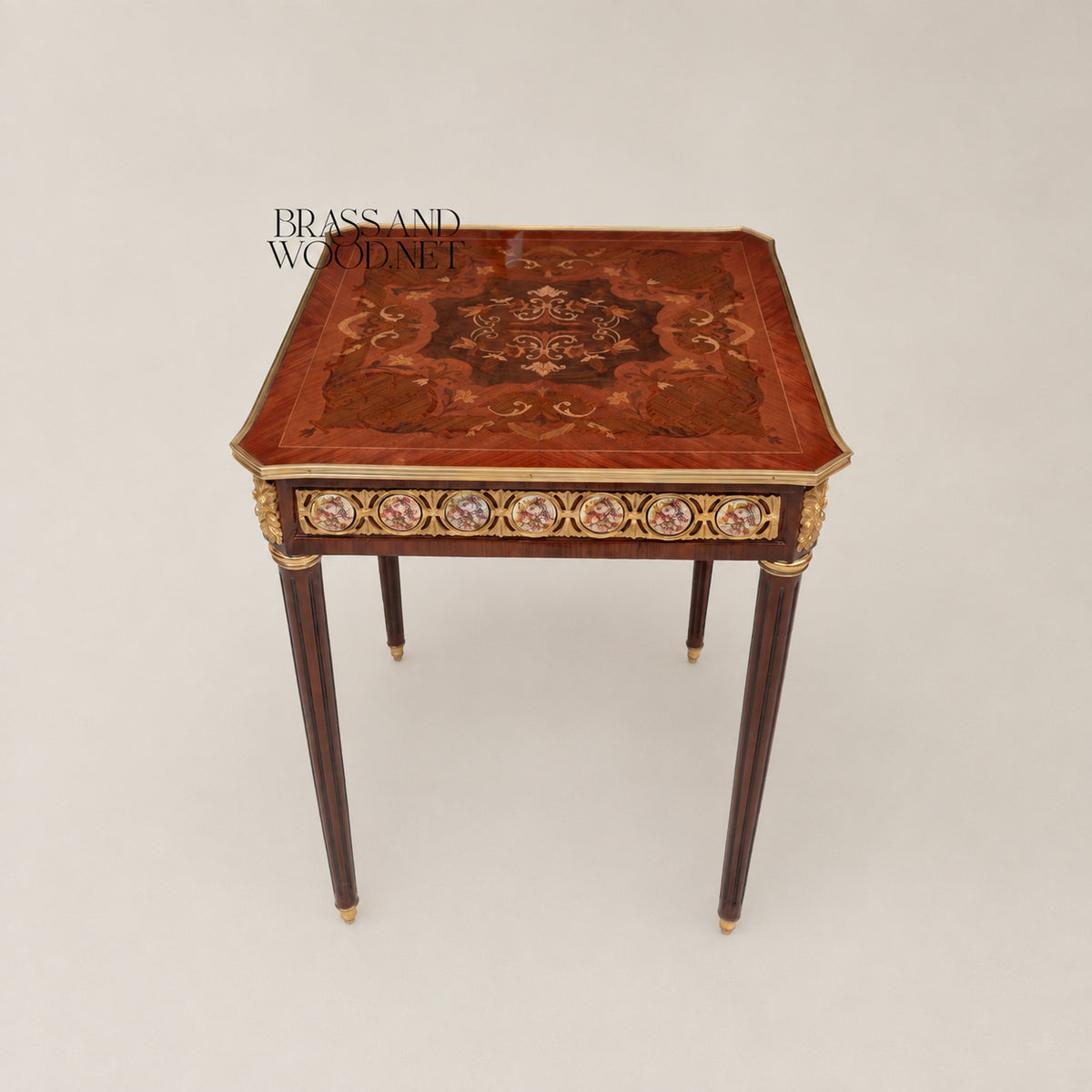Louis XVI Sunburst Marquetry & Brass Gallery Table Set