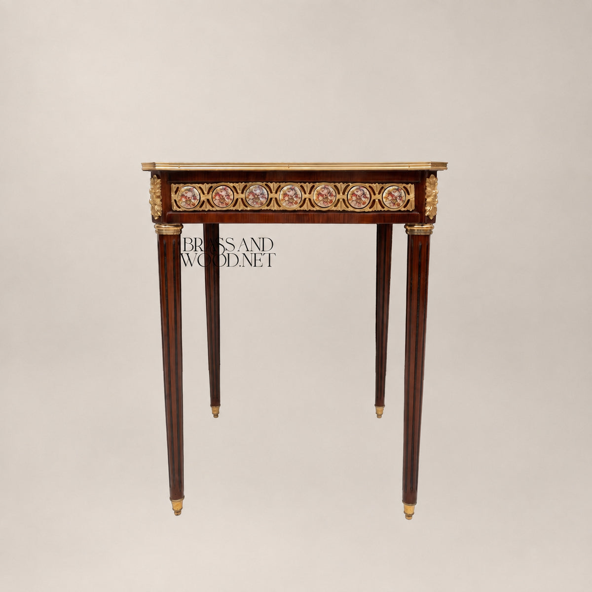 Louis XVI Sunburst Marquetry & Brass Gallery Table Set
