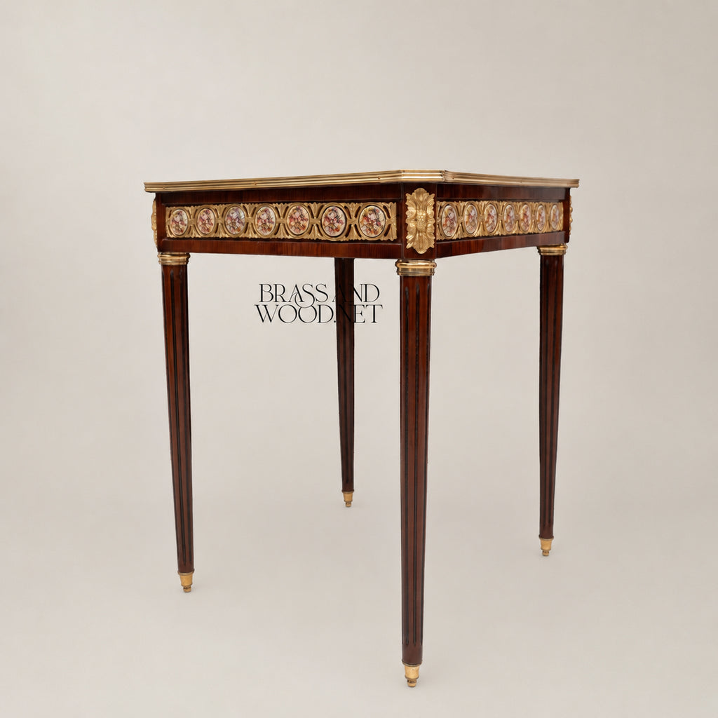 Louis XVI Sunburst Marquetry & Brass Gallery Table Set