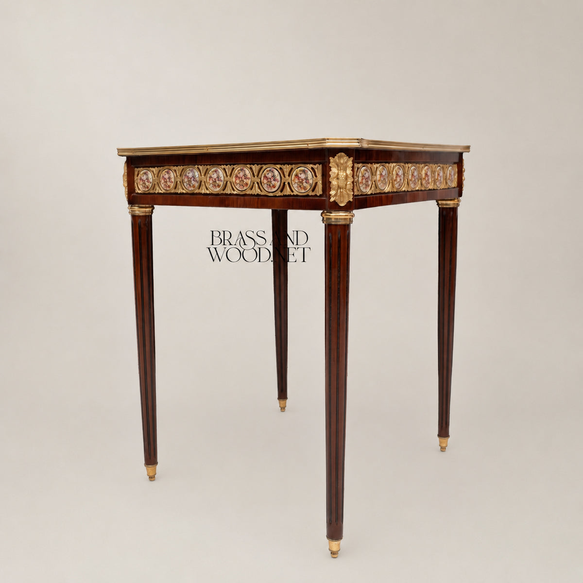 Louis XVI Sunburst Marquetry & Brass Gallery Table Set