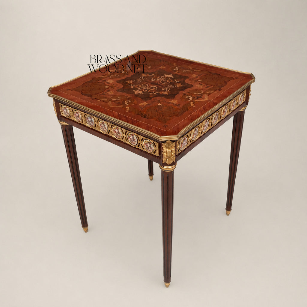Louis XVI Sunburst Marquetry & Brass Gallery Table Set