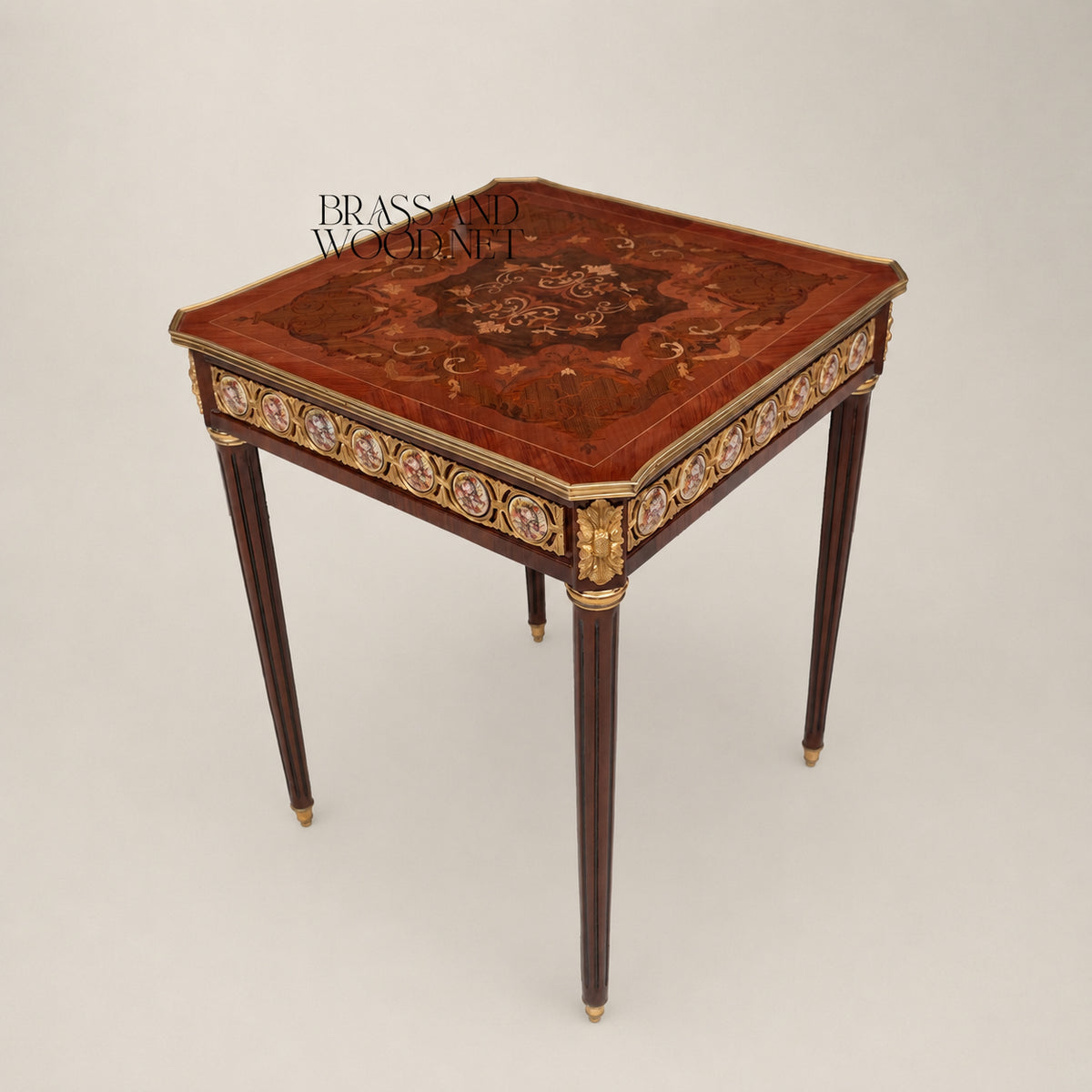 Louis XVI Sunburst Marquetry & Brass Gallery Table Set