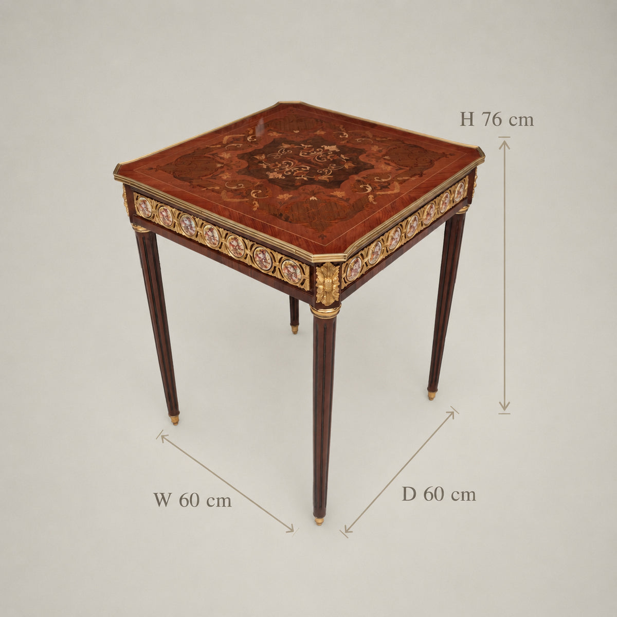 Louis XVI Sunburst Marquetry & Brass Gallery Table Set