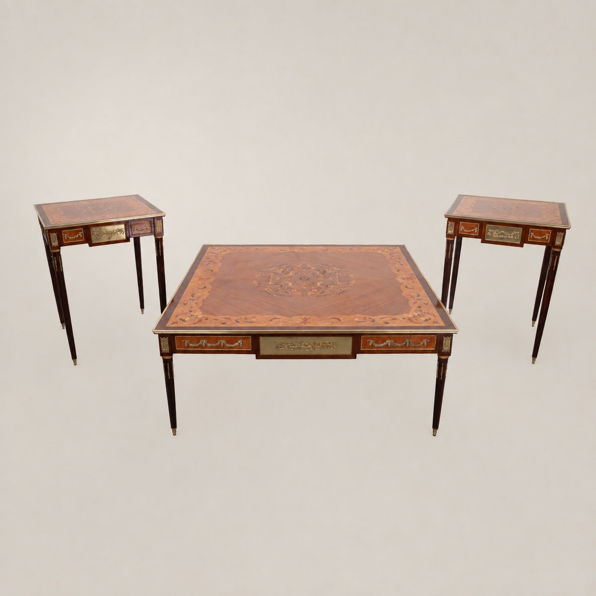 Louis XVI Marquetry Medallion Tea & Corner Table Set