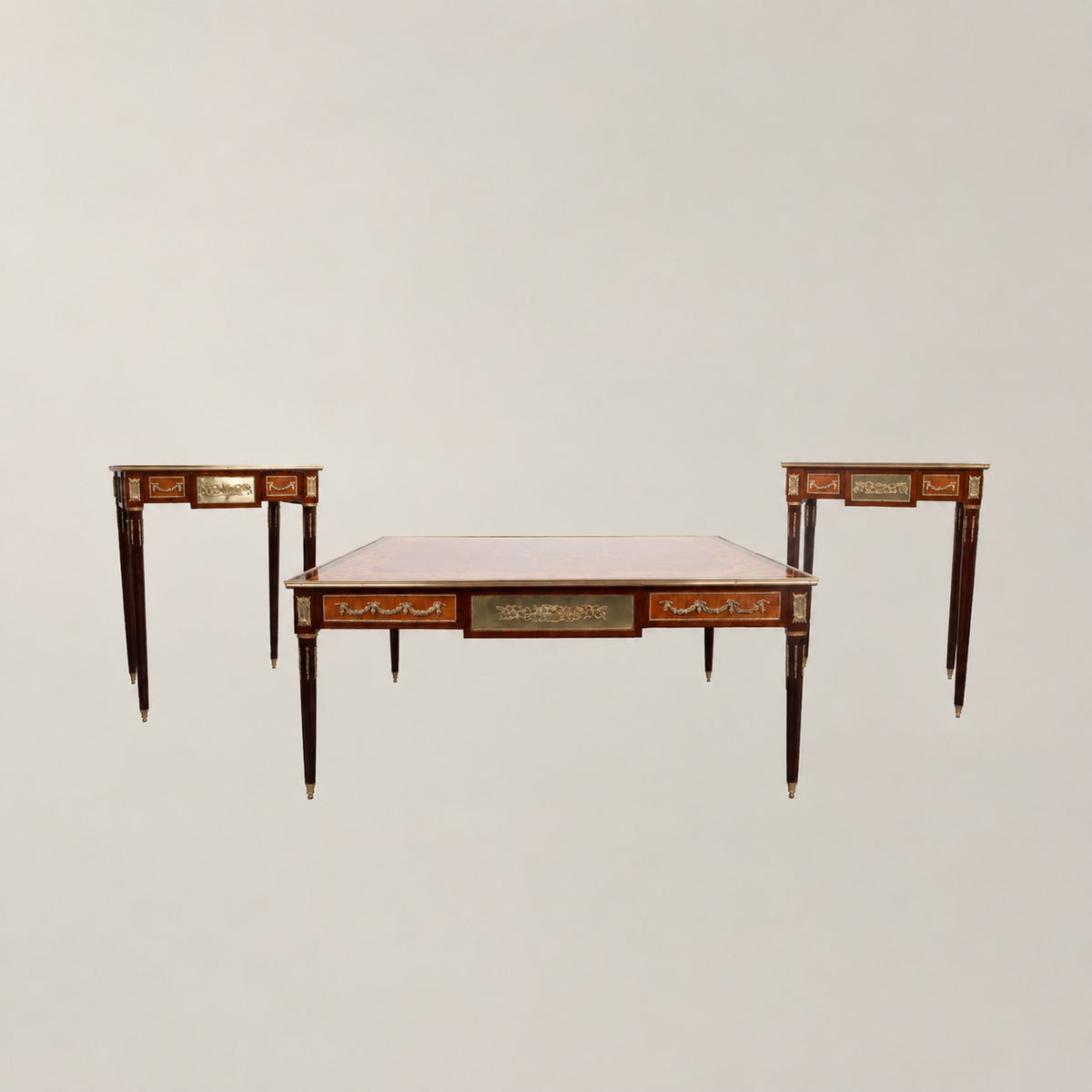 Louis XVI Marquetry Medallion Tea & Corner Table Set