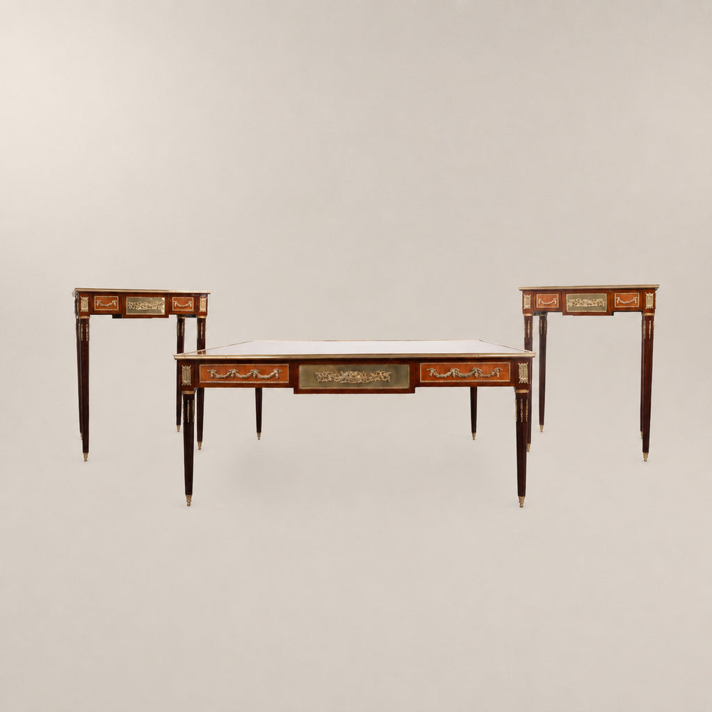 Louis XVI Marquetry Medallion Tea & Corner Table Set