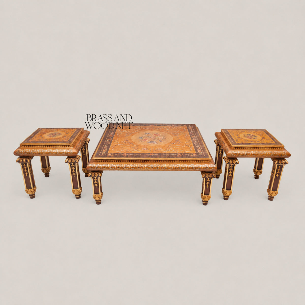Empire Floral Marquetry Coffee & Corner Table Set