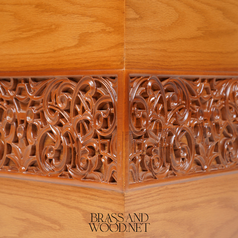 Renaissance Revival Solid Wood Plant Holder - Pierced Scrollwork Carved Frieze