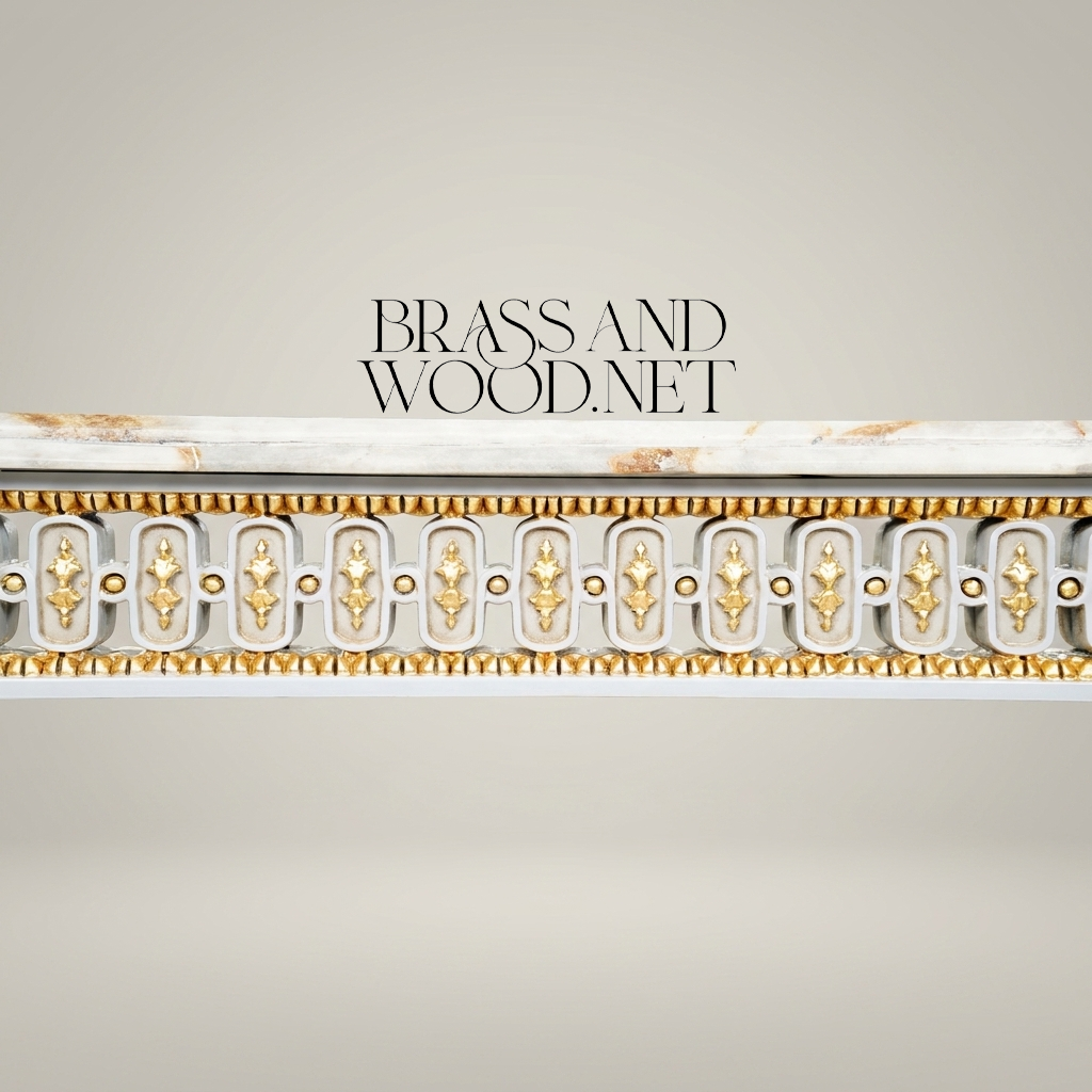 Louis XVI Neoclassical Painted Console Table with Onyx Marble Top & Gold Acanthus Frieze