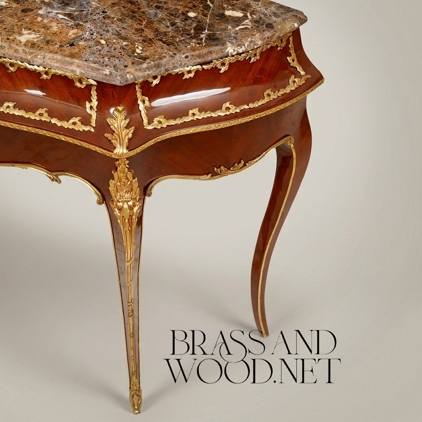 Louis XV Rococo Demi-Lune Console Table with Emperador Marble Top and Gilt Ormolu Mounts
