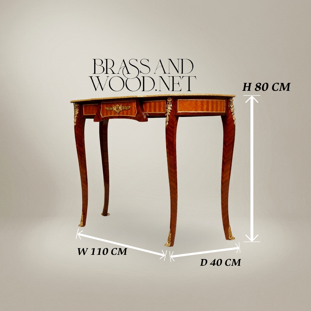 Transition Style Marquetry Demi-Lune Console Table with Gilt Bronze Mounts