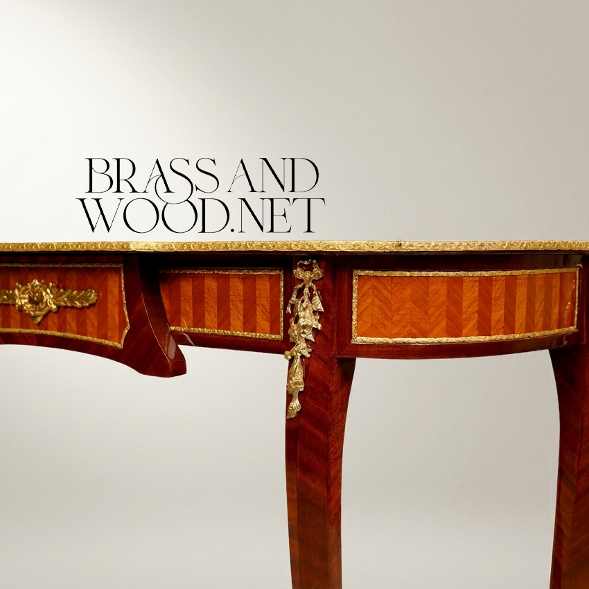 Transition Style Marquetry Demi-Lune Console Table with Gilt Bronze Mounts