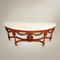 Louis XVI Neoclassical Demi-Lune Console Table with Floral Garland Carving and Calacatta Marble Top