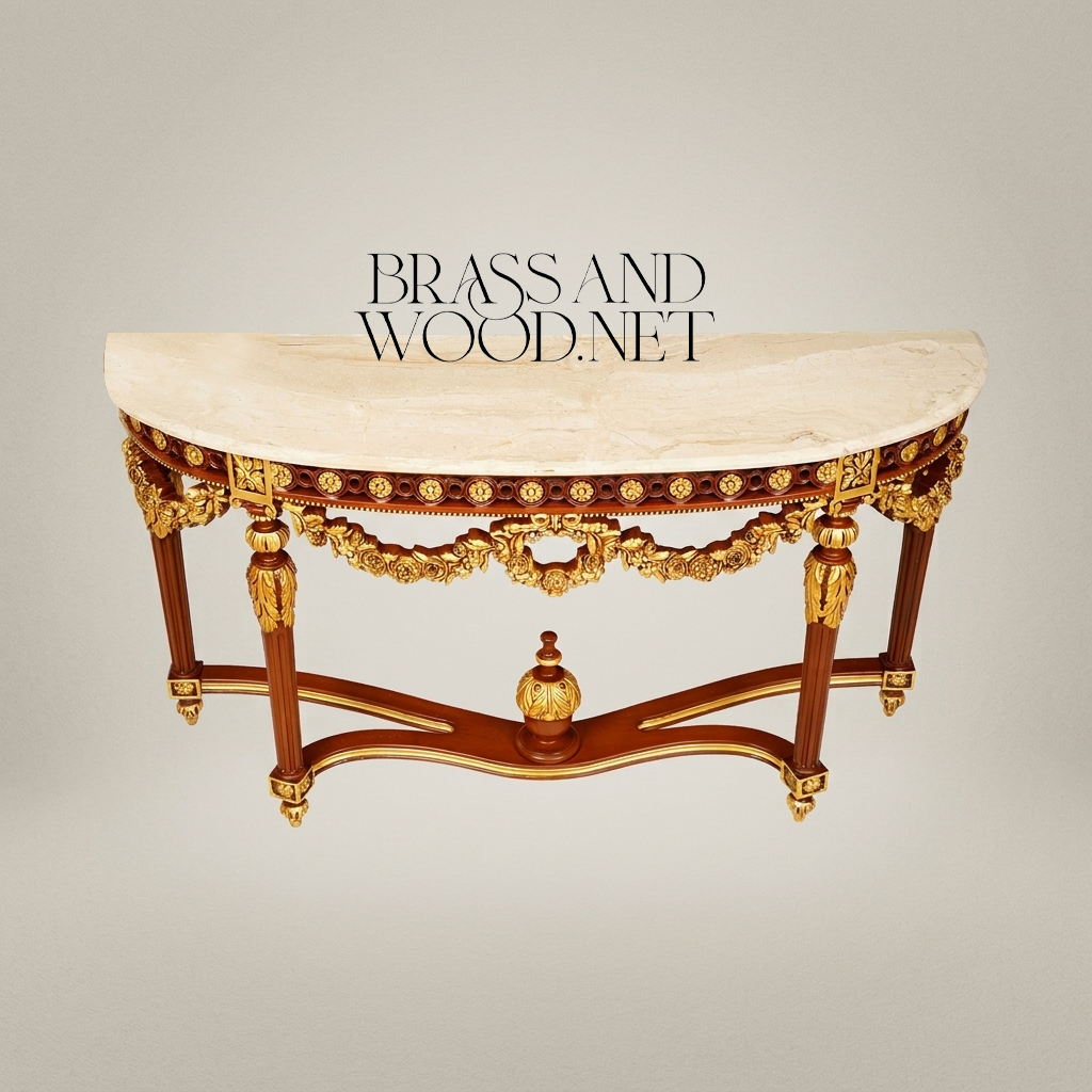 Louis XVI Demilune Console with Ormolu Garlands and Marble Top