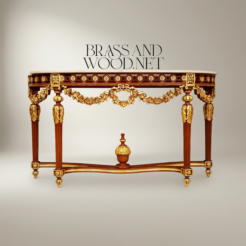 Louis XVI Demilune Console with Ormolu Garlands and Marble Top