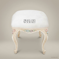 Louis XV Rococo Cream Hand-Carved Vanity Stool - Polychrome Floral Apron