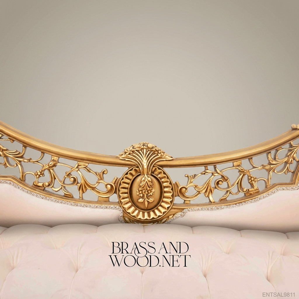 Louis XV Rococo Gilded Banquette with Pierced Acanthus Back & Tufted Blush Velvet