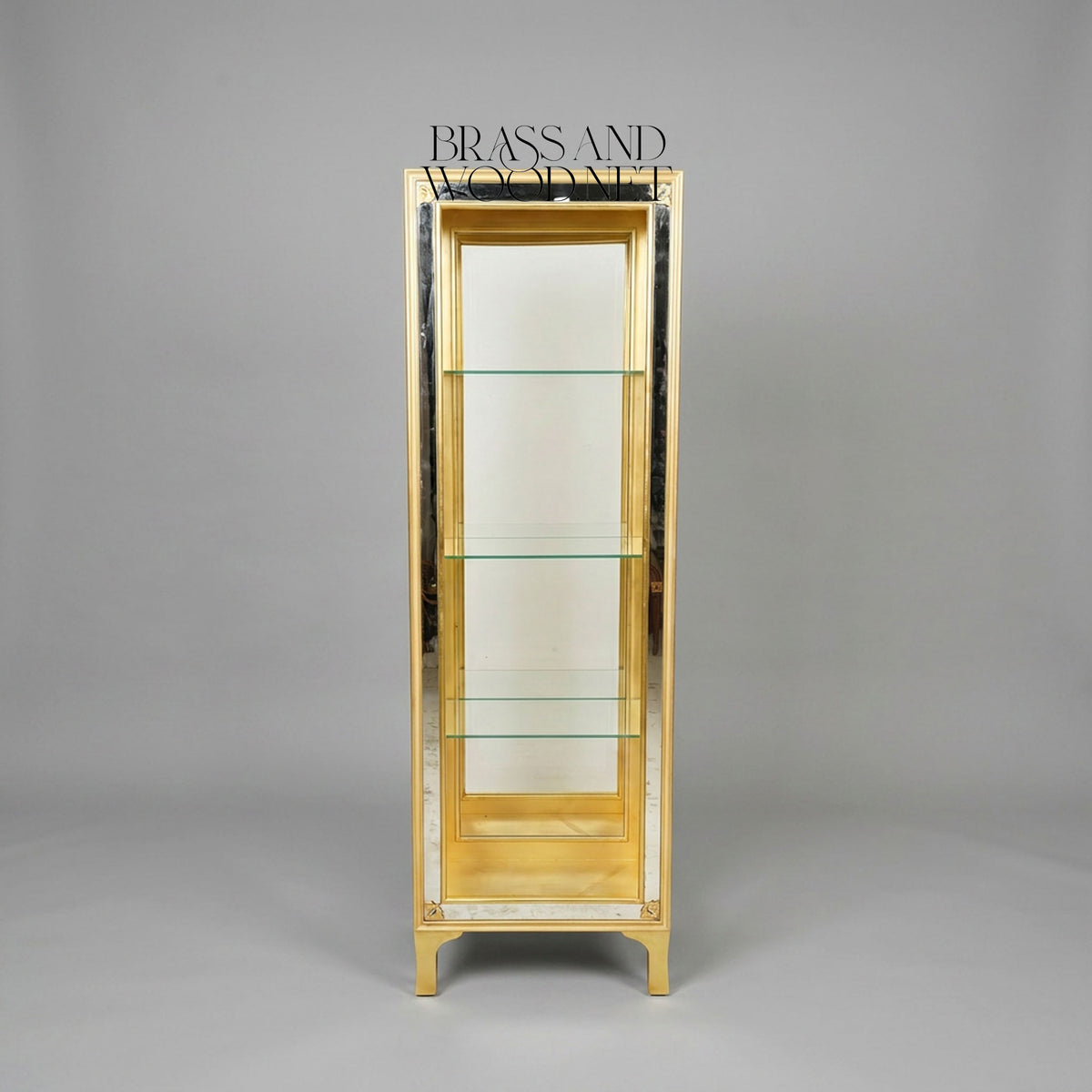 Slim Gold Leaf Display Vitrine with Glass Shelves