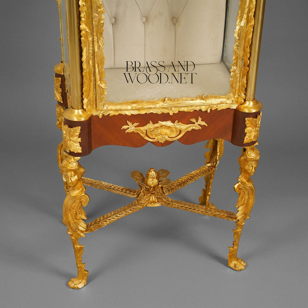 Rococo Mahogany Vitrine with Gilt Carving and Porcelain Plaque