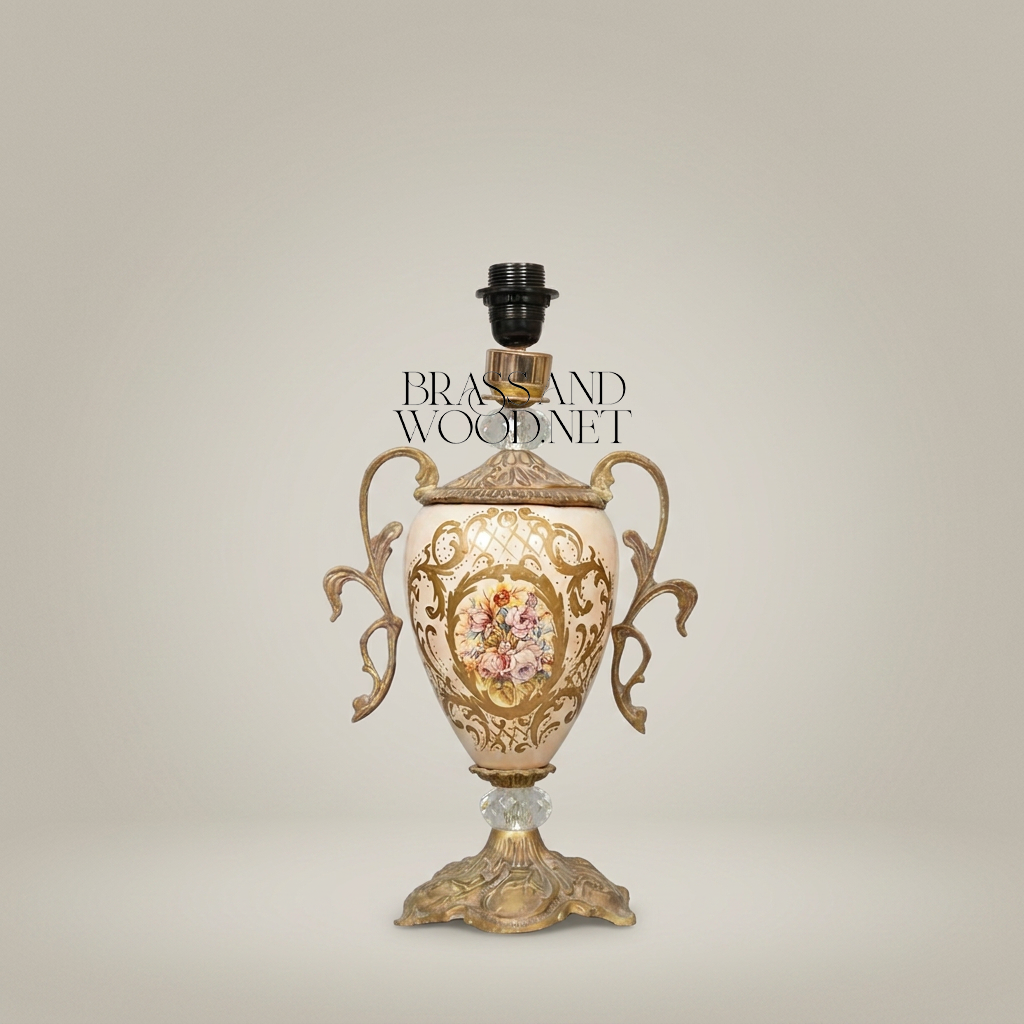 Napoleon III Rococo Revival Floral Ceramic Urn Table Lamp with Pleated Ivory Shade