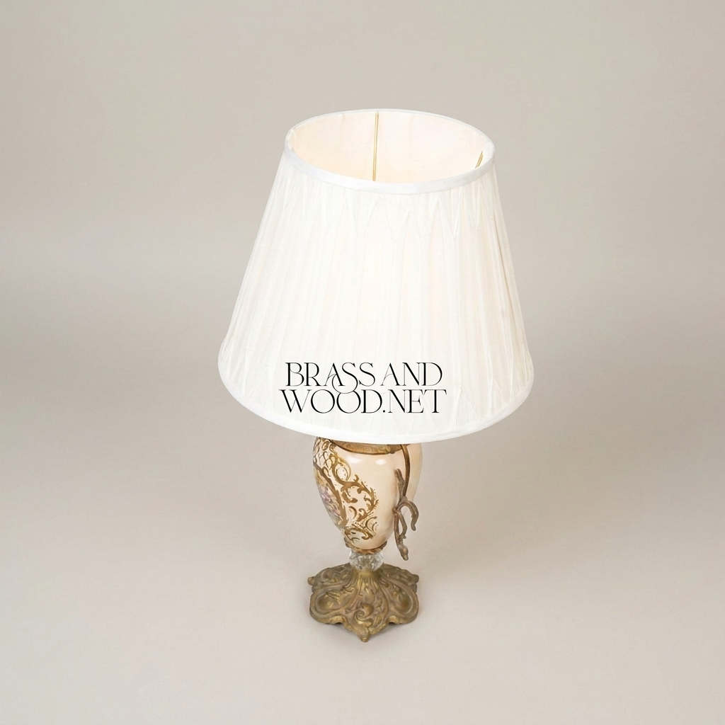 Napoleon III Rococo Revival Floral Ceramic Urn Table Lamp with Pleated Ivory Shade