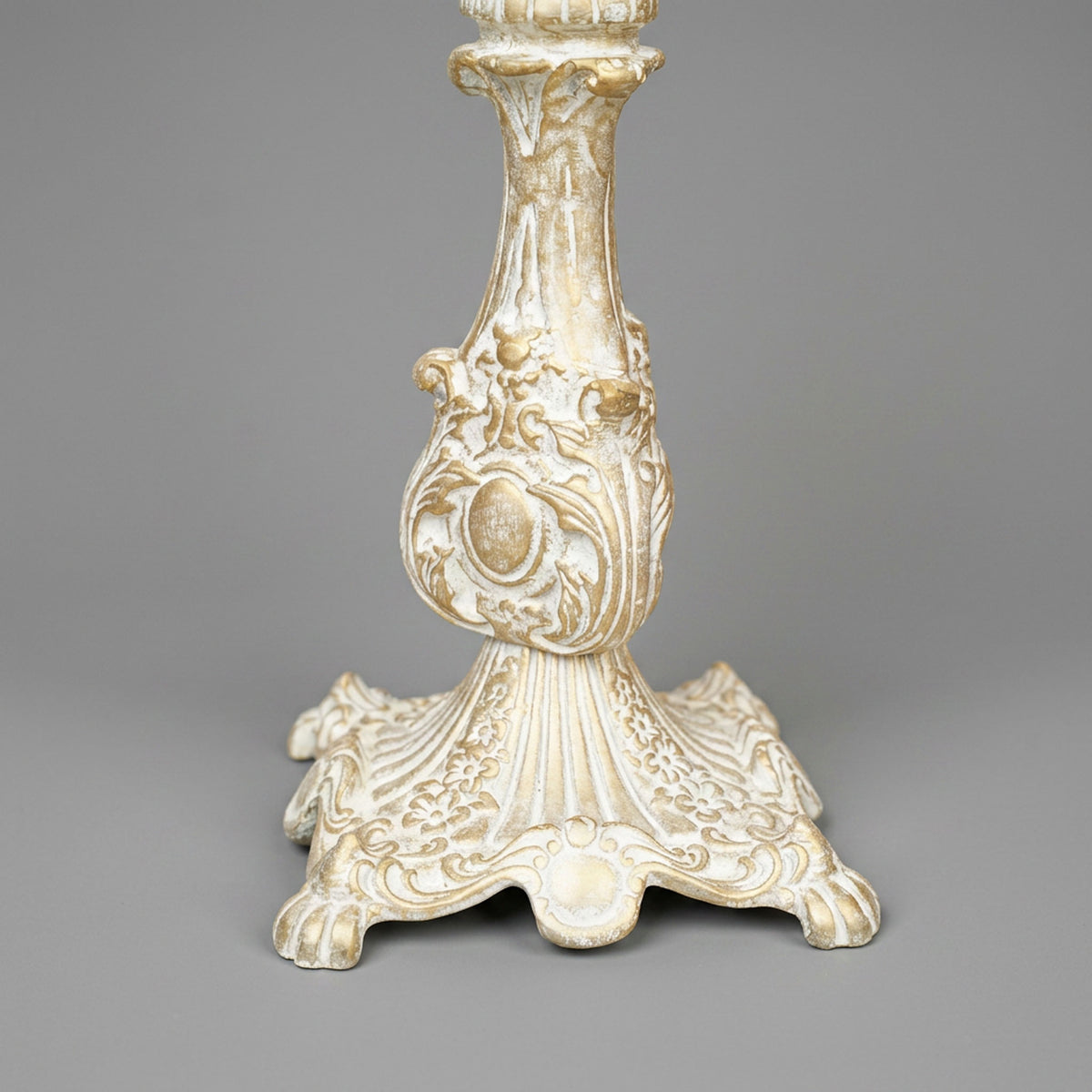 Baroque Carved Resin Table Lamp - Ivory Candlestick Column with Honeycomb Sphere