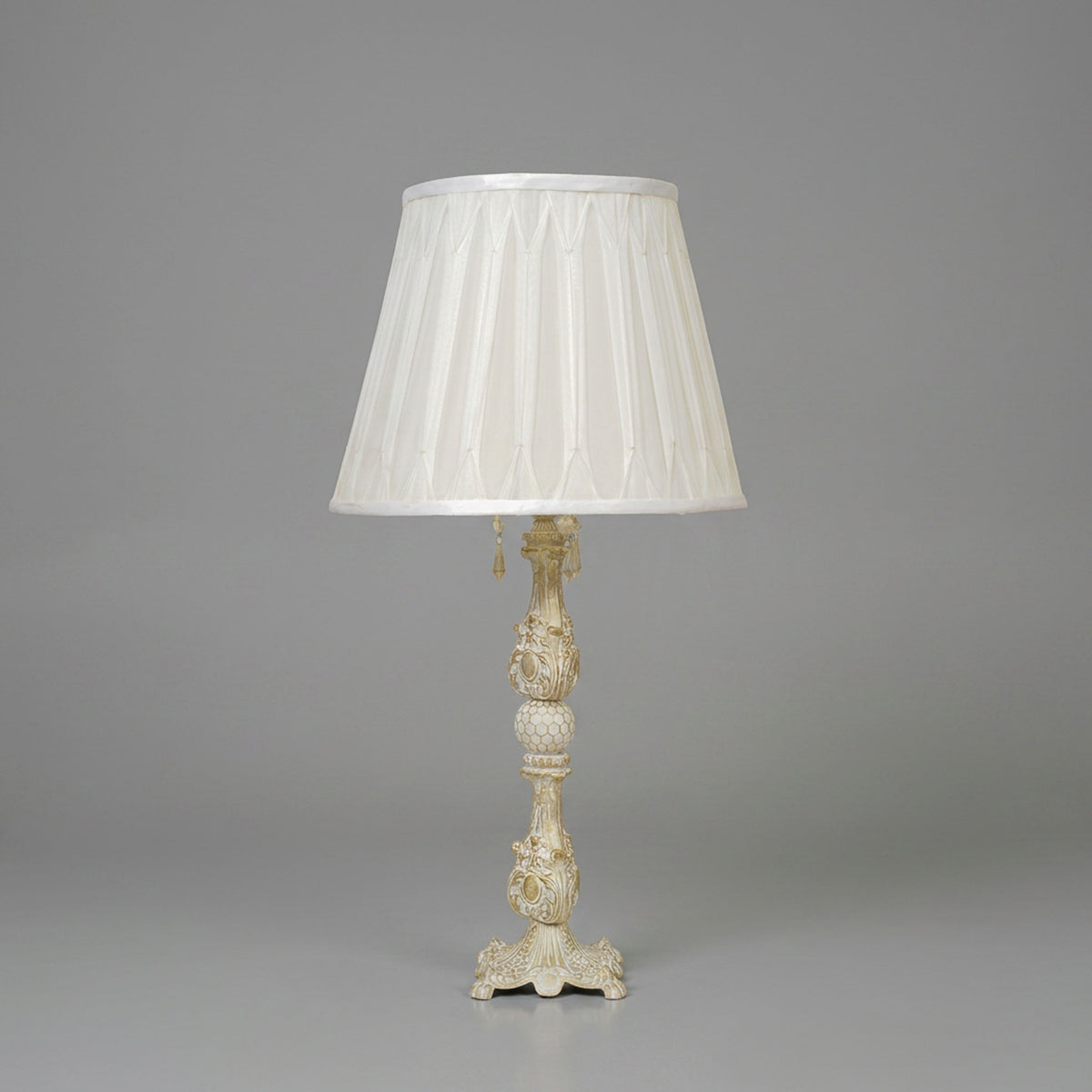 Baroque Carved Resin Table Lamp - Ivory Candlestick Column with Honeycomb Sphere