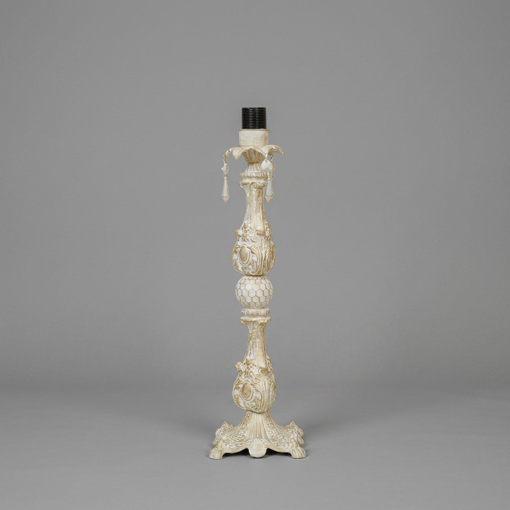 Baroque Carved Resin Table Lamp - Ivory Candlestick Column with Honeycomb Sphere