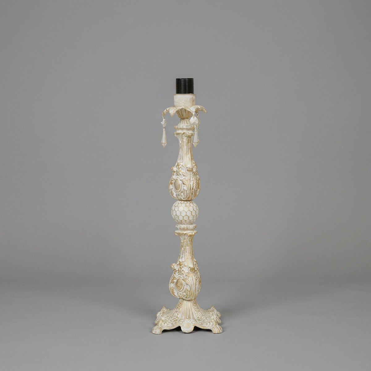 Baroque Carved Resin Table Lamp - Ivory Candlestick Column with Honeycomb Sphere