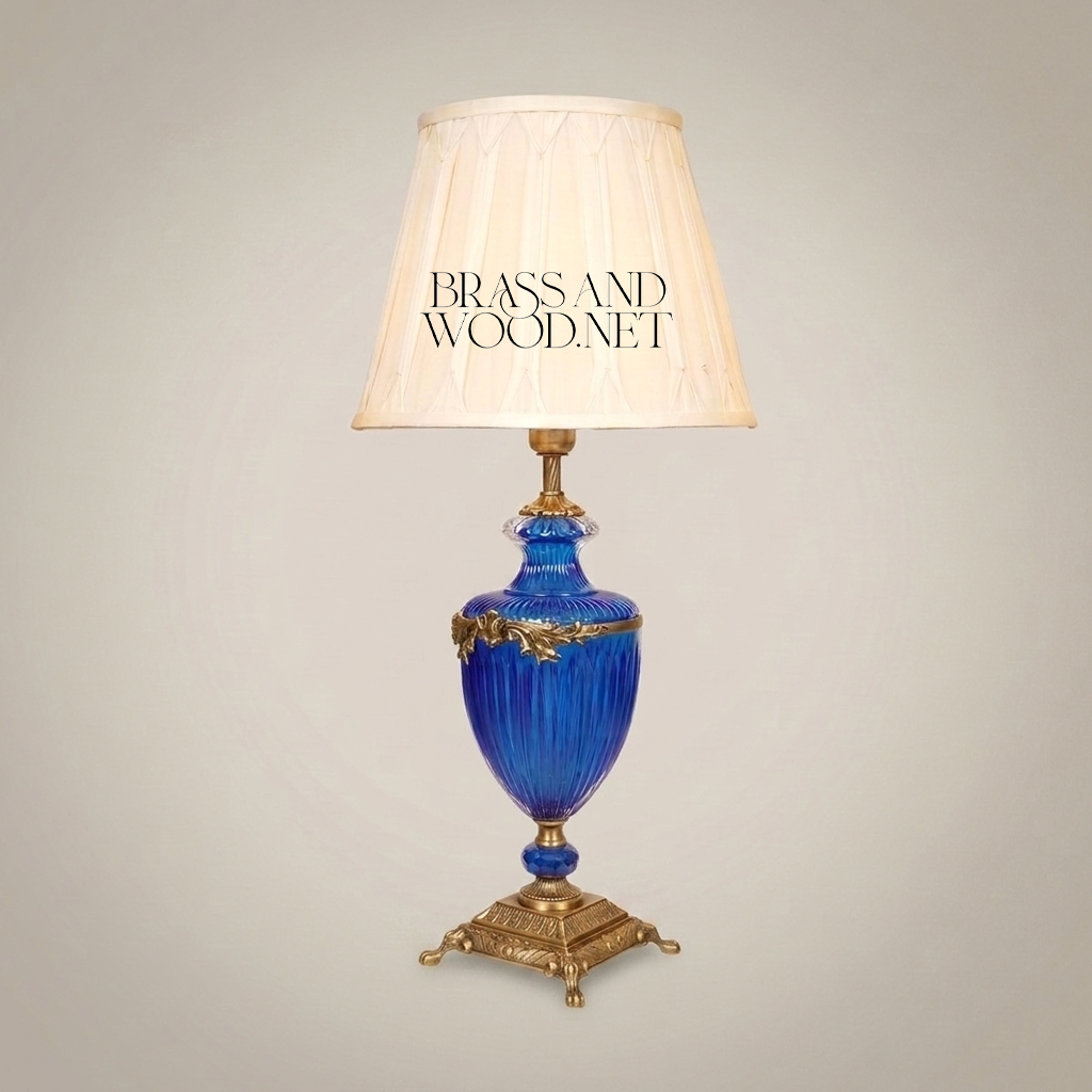 Louis XVI Neoclassical Cobalt Ribbed Glass Urn Table Lamp with Gilt Bronze Mounts