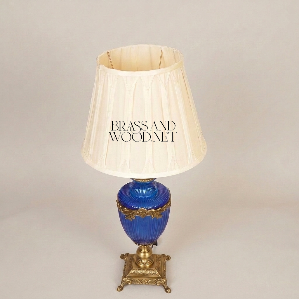 Louis XVI Neoclassical Cobalt Ribbed Glass Urn Table Lamp with Gilt Bronze Mounts